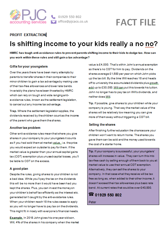 Profit Extraction Is shifting income to your kids really a no no?