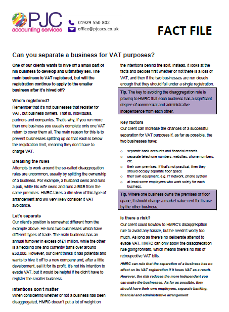 Separating a business for VAT purposes